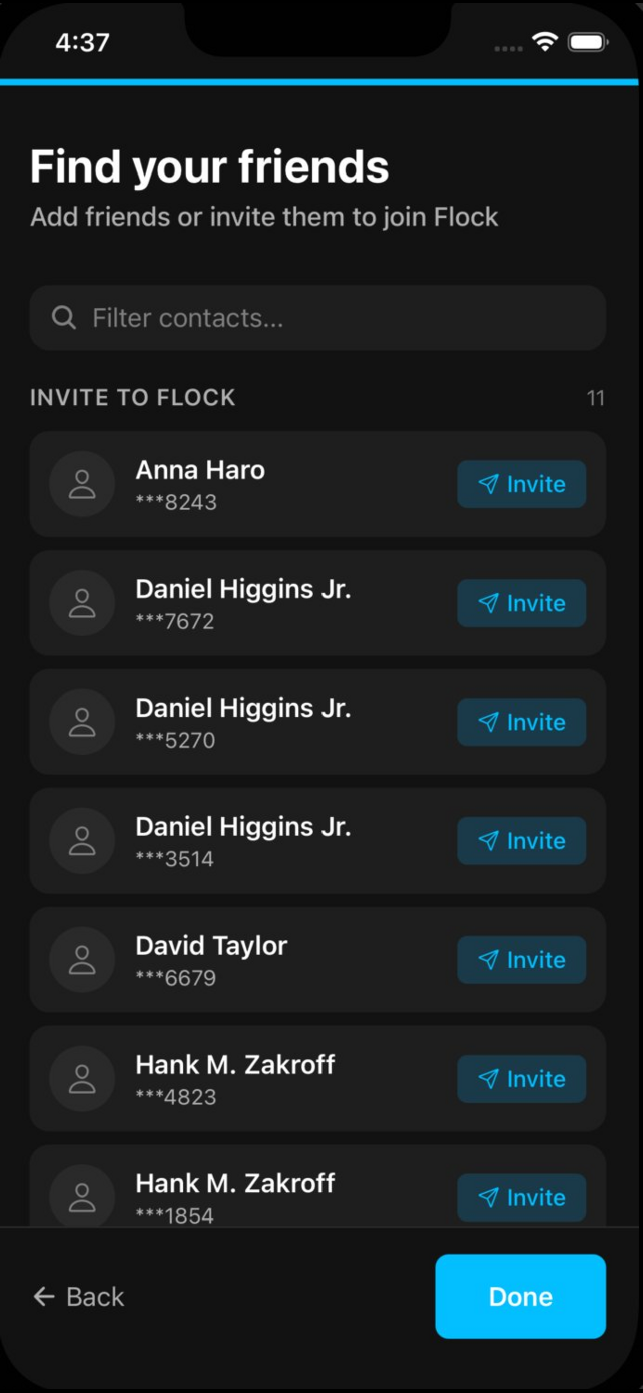 Flock contacts invite screen